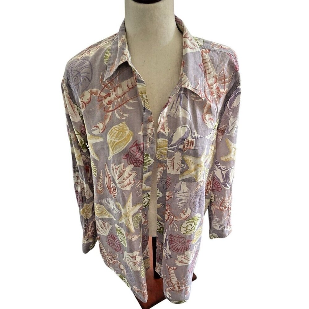 Tropical Lobster Ladies Large Cotton Cover Up Shirt Dress True Desitnations